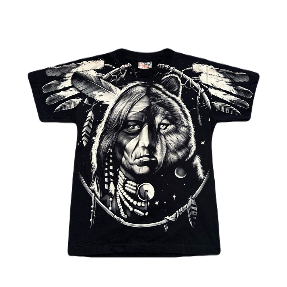 VTG 90s all over print single stitched Native Wolf Tee